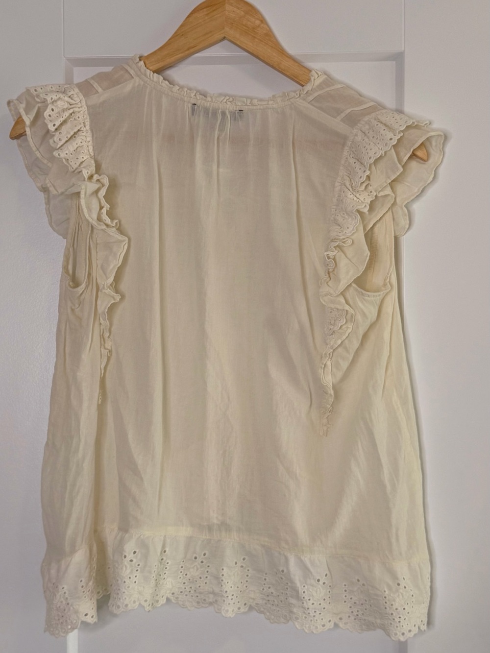 💜2 for 10- Steve Madden Cream Lace-Trim Peasant Top - Picture 2 of 6